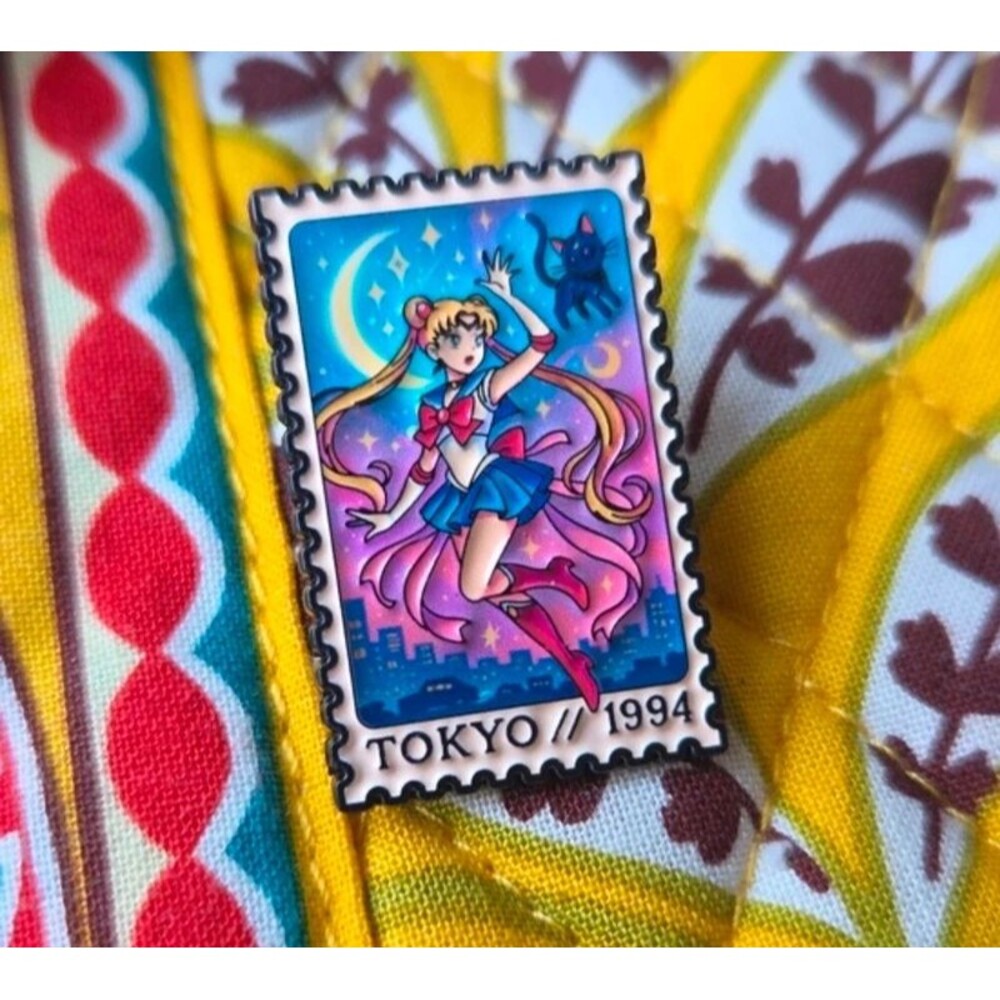 Tokyo sailor moon anime enamel pin manga postage stamp